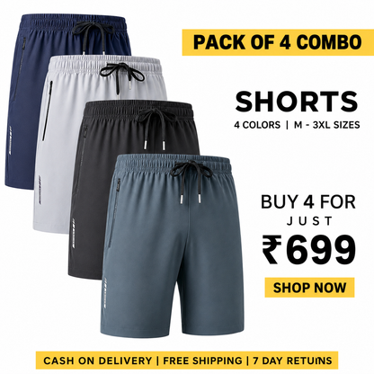 Men’s Premium High-Quality Stretchable Shorts | Pack of 4