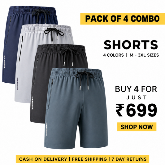Men’s Premium High-Quality Stretchable Shorts | Pack of 4